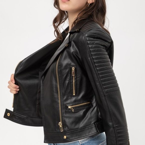 *ONLY 1 LEFT* Faux Leather Moto Jacket - Black - Picture 4 of 5